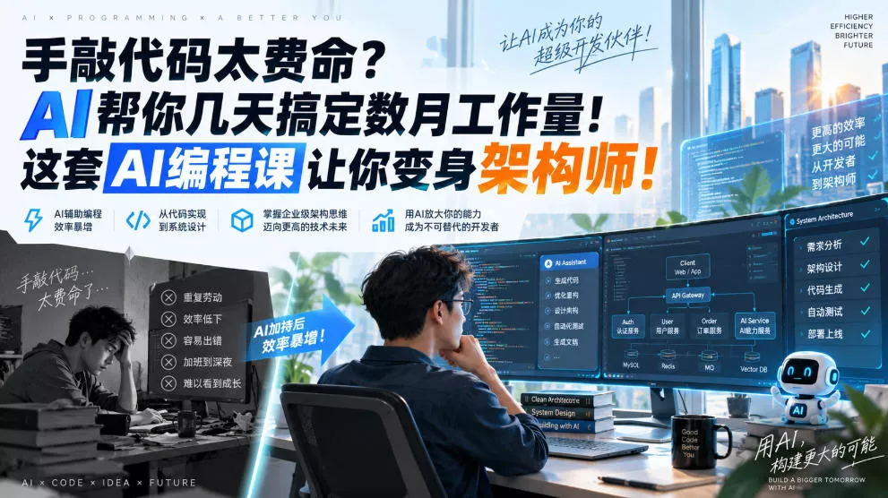 手敲代码太费命？AI帮你几天搞定数月工作量！这套AI编程课让你变身架构师！【原创双语字幕】 一点学习助手-零基础自学教程-副业项目-兴趣学习-网盘拉新平台-英语启蒙项目资源网