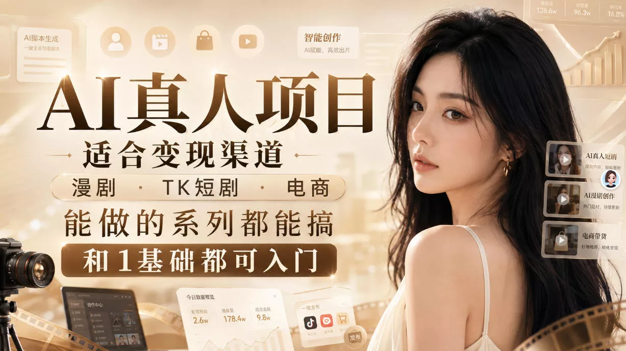 AI真人项目，适合变现渠道，漫剧，TK短剧，电商，能做的系列都能搞，0和1基础都可入门 一点学习助手-零基础自学教程-副业项目-兴趣学习-网盘拉新平台-英语启蒙项目资源网
