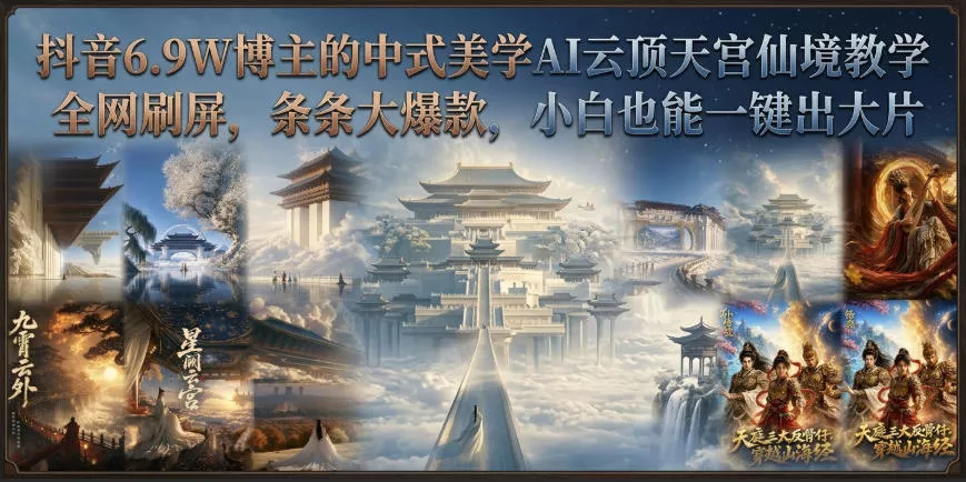 抖音6.9W博主的中式美学AI云顶天宫仙境教学，全网刷屏，条条大爆款，小白也能一键出大片 一点学习助手-零基础自学教程-副业项目-兴趣学习-网盘拉新平台-英语启蒙项目资源网