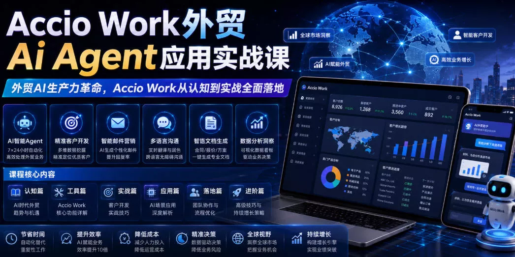 Accio Work外贸Ai Agent应用实战课，外贸AI生产力革命，Accio Work从认知到实战全面落地 一点学习助手-零基础自学教程-副业项目-兴趣学习-网盘拉新平台-英语启蒙项目资源网