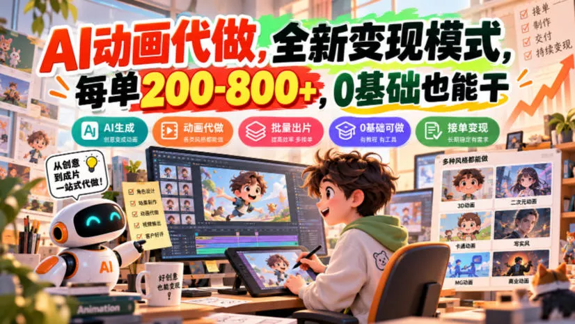 AI动画代做，全新变现模式，每单200-800+，0基础也能干【揭秘】 一点学习助手-零基础自学教程-副业项目-兴趣学习-网盘拉新平台-英语启蒙项目资源网