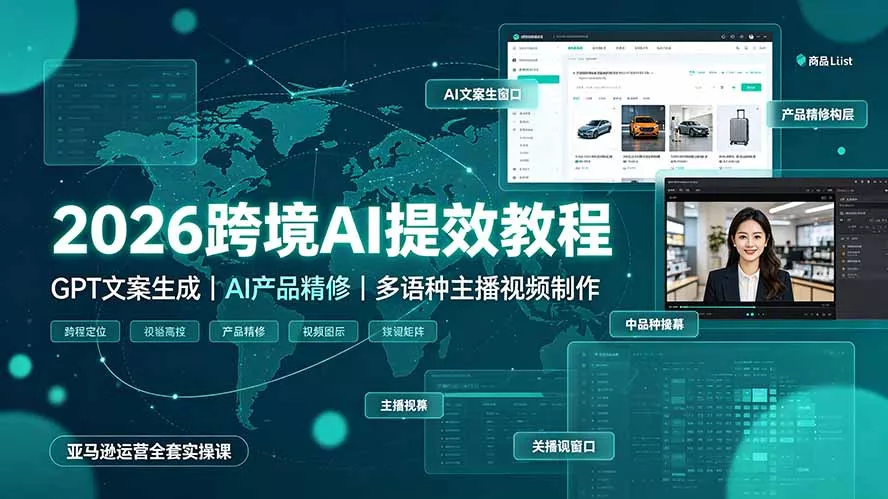 2026跨境AI提效教程·GPT文案生成｜AI产品精修｜多语种主播视频制作，亚马逊运营全套实操课 一点学习助手-零基础自学教程-副业项目-兴趣学习-网盘拉新平台-英语启蒙项目资源网