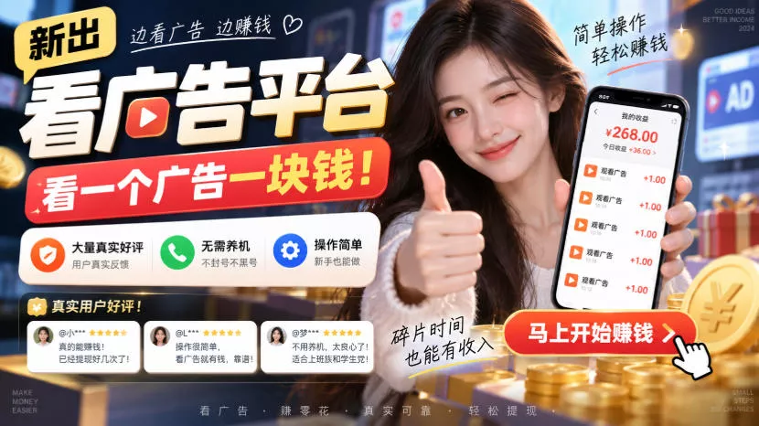 新出看广告平台，看一个广告一块钱，大量真实好评！无需养机、不会黑号，操作简单【揭秘】 一点学习助手-零基础自学教程-副业项目-兴趣学习-网盘拉新平台-英语启蒙项目资源网