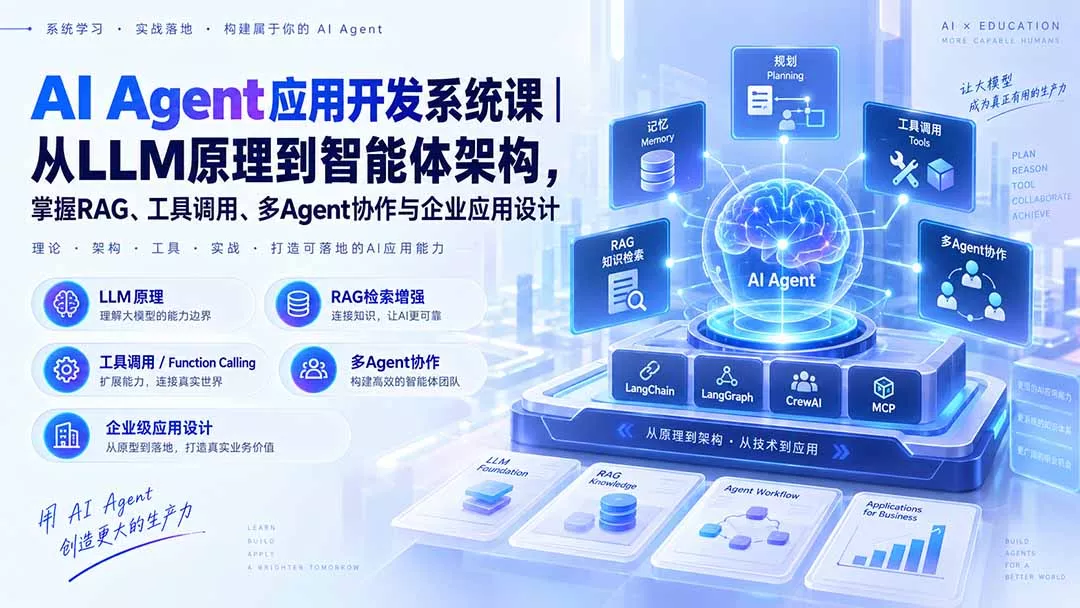 AI Agent应用开发系统课-179节｜从LLM原理到智能体架构，掌握RAG、工具调用、多Agent协作与企业应用设计 一点学习助手-零基础自学教程-副业项目-兴趣学习-网盘拉新平台-英语启蒙项目资源网