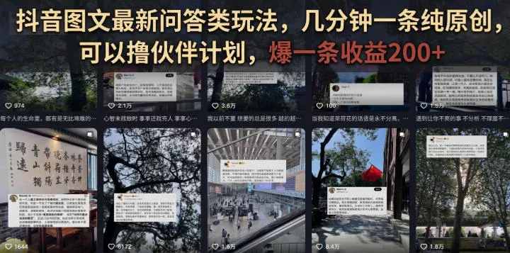 抖音图文最新问答类玩法，几分钟一条纯原创，可以撸伙伴计划，爆一条收益200+ 一点学习助手-零基础自学教程-副业项目-兴趣学习-网盘拉新平台-英语启蒙项目资源网