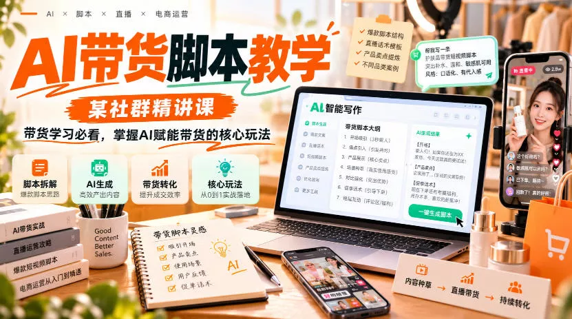 AI带货脚本教学，某社群精讲课，带货学习必看，掌握AI赋能带货的核心玩法 一点学习助手-零基础自学教程-副业项目-兴趣学习-网盘拉新平台-英语启蒙项目资源网