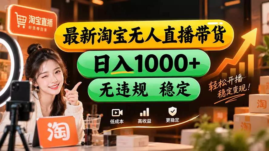 【新技术】淘宝无人直播，独家，日入2K+，无封号，可矩阵，长期稳定 一点学习助手-零基础自学教程-副业项目-兴趣学习-网盘拉新平台-英语启蒙项目资源网