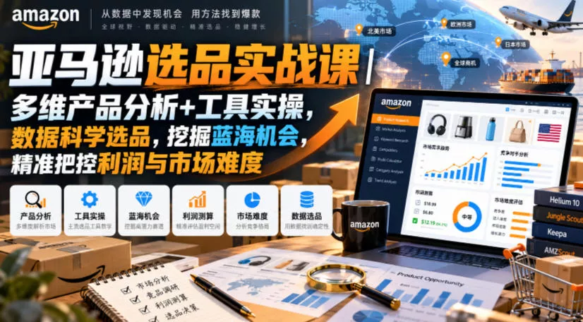 亚马逊选品实战课｜多维产品分析+工具实操，数据科学选品，挖掘蓝海机会，精准把控利润与市场难度 一点学习助手-零基础自学教程-副业项目-兴趣学习-网盘拉新平台-英语启蒙项目资源网