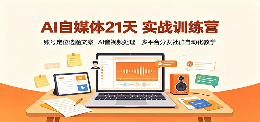 AI自媒体21天实战训练营：账号定位选题文案，AI音视频处理，多平台分发社群自动化教学 一点学习助手-零基础自学教程-副业项目-兴趣学习-网盘拉新平台-英语启蒙项目资源网