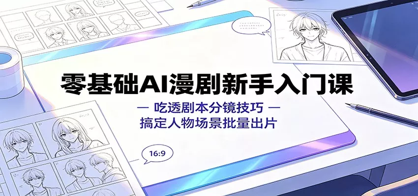 零基础AI漫剧新手入门课：吃透剧本分镜技巧，搞定人物场景批量出片 一点学习助手-零基础自学教程-副业项目-兴趣学习-网盘拉新平台-英语启蒙项目资源网