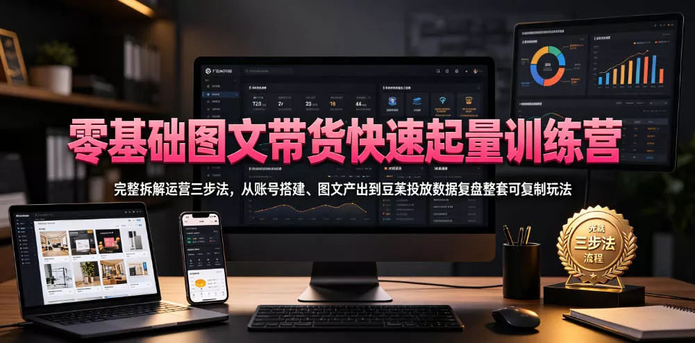 零基础图文带货快速起量训练营，完整拆解运营三步法，从账号搭建、图文产出到豆荚投放数据复盘整套可复制玩法 一点学习助手-零基础自学教程-副业项目-兴趣学习-网盘拉新平台-英语启蒙项目资源网