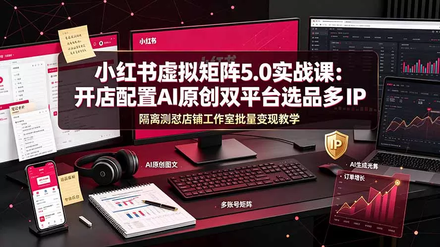 小红书虚拟矩阵5.0实战课：开店配置｜AI原创｜双平台选品｜多IP隔离｜测怼店铺工作室批量变现实操教学 一点学习助手-零基础自学教程-副业项目-兴趣学习-网盘拉新平台-英语启蒙项目资源网