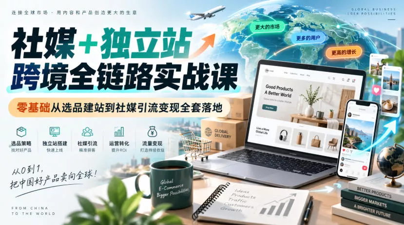 社媒+独立站跨境全链路实战课｜零基础从选品建站到社媒引流变现全套落地 一点学习助手-零基础自学教程-副业项目-兴趣学习-网盘拉新平台-英语启蒙项目资源网