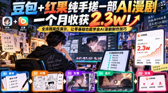 豆包+红果纯手搓一部AI漫剧一个月收获2.3w！全流程操作演示，让零基础也能学会AI漫剧制作技巧 一点学习助手-零基础自学教程-副业项目-兴趣学习-网盘拉新平台-英语启蒙项目资源网