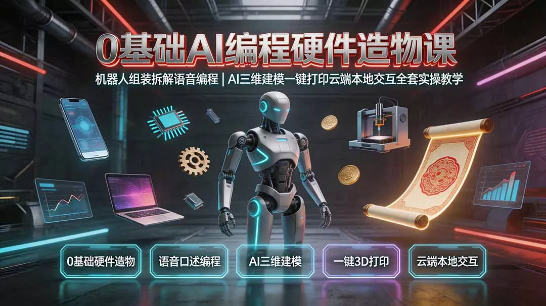 0基础AI编程硬件造物课｜机器人组装拆解语音编程，AI三维建模一键打印云端本地交互全套实操教学 一点学习助手-零基础自学教程-副业项目-兴趣学习-网盘拉新平台-英语启蒙项目资源网