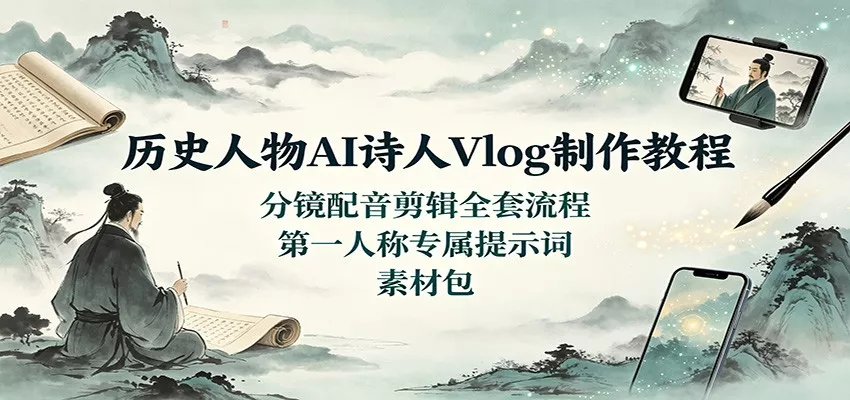历史人物AI诗人Vlog制作教程：分镜配音剪辑全套流程，第一人称专属提示词素材包 一点学习助手-零基础自学教程-副业项目-兴趣学习-网盘拉新平台-英语启蒙项目资源网
