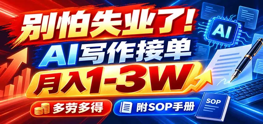 别怕失业了！AI写作接单月入1-3W，多劳多得，附SOP手册 一点学习助手-零基础自学教程-副业项目-兴趣学习-网盘拉新平台-英语启蒙项目资源网
