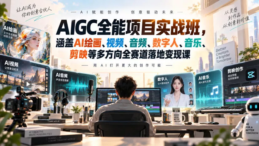 AIGC全能项目实战班，涵盖AI绘画、视频、音频、数字人、音乐、剪映等多方向全赛道落地变现课 一点学习助手-零基础自学教程-副业项目-兴趣学习-网盘拉新平台-英语启蒙项目资源网