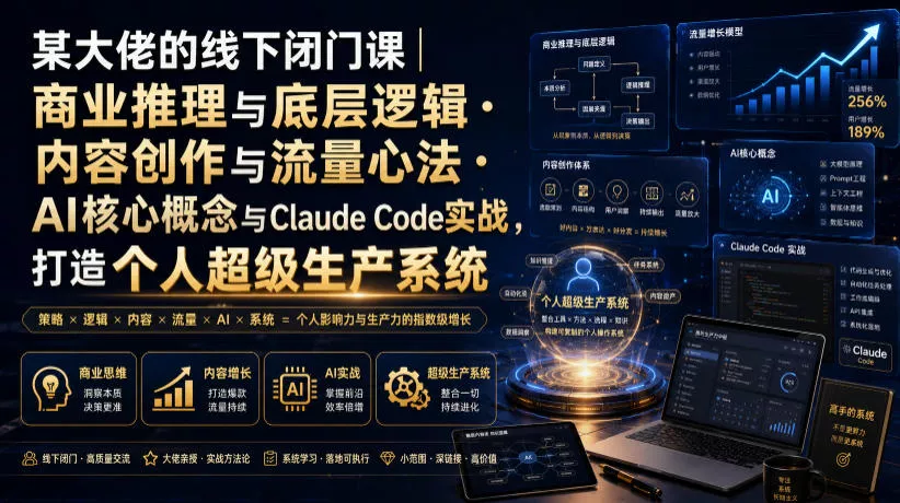 某大佬的线下闭门课｜商业推理与底层逻辑・内容创作与流量心法・AI核心概念与Claude Code实战，打造个人超级生产系统【录音+图片】 一点学习助手-零基础自学教程-副业项目-兴趣学习-网盘拉新平台-英语启蒙项目资源网