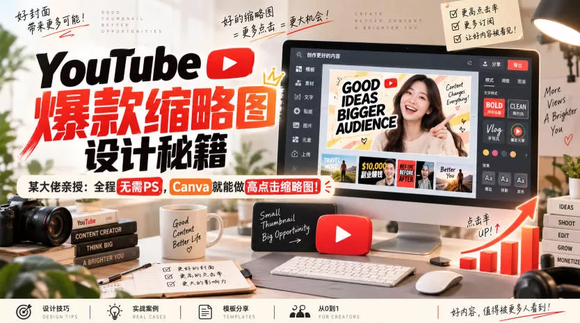 YouTube爆款缩略图设计秘籍，某油管大佬(610万订阅者)亲授，全程无需PS，Canva就能做高点击缩略图！【原创双语字幕】 一点学习助手-零基础自学教程-副业项目-兴趣学习-网盘拉新平台-英语启蒙项目资源网