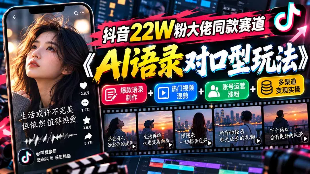 抖音22W粉大佬同款赛道《AI语录对口型玩法》：爆款语录制作+热门视频混剪+账号运营涨粉+多渠道变现实操 一点学习助手-零基础自学教程-副业项目-兴趣学习-网盘拉新平台-英语启蒙项目资源网