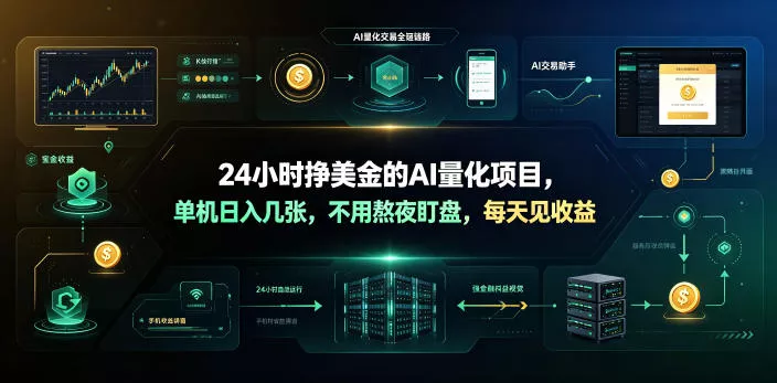 24小时挣美金的AI量化项目，单机日入几十美刀，不用熬夜盯盘，每天见收益【揭秘】 一点学习助手-零基础自学教程-副业项目-兴趣学习-网盘拉新平台-英语启蒙项目资源网