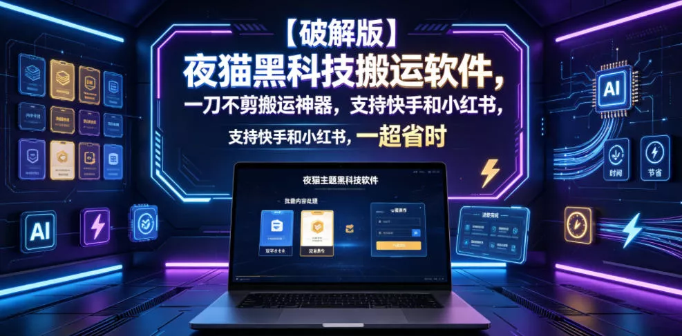 【破解版】夜猫黑科技搬运软件，一刀不剪搬运神器，支持快手和小红书，一键搬运超省时！ 一点学习助手-零基础自学教程-副业项目-兴趣学习-网盘拉新平台-英语启蒙项目资源网