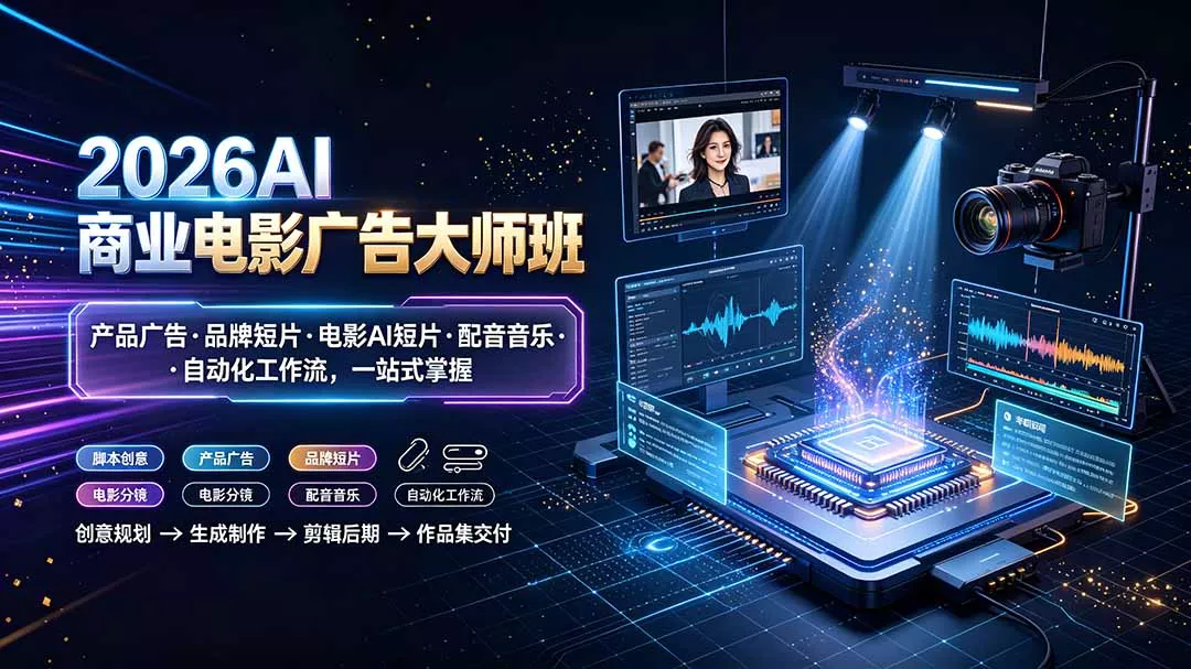 2026AI商业电影广告大师班：产品广告·品牌短片·电影AI短片·配音音乐·自动化工作流，一站式掌握 一点学习助手-零基础自学教程-副业项目-兴趣学习-网盘拉新平台-英语启蒙项目资源网