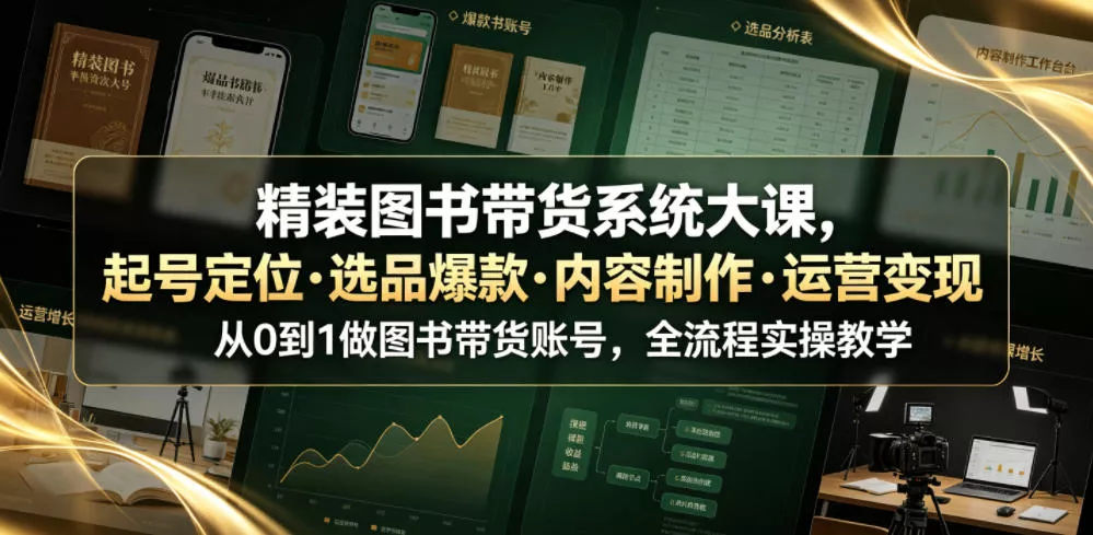 精装图书带货系统大课，起号定位・选品爆款・内容制作・运营变现，从0到1做图书带货账号，全流程实操教学(更新) 一点学习助手-零基础自学教程-副业项目-兴趣学习-网盘拉新平台-英语启蒙项目资源网