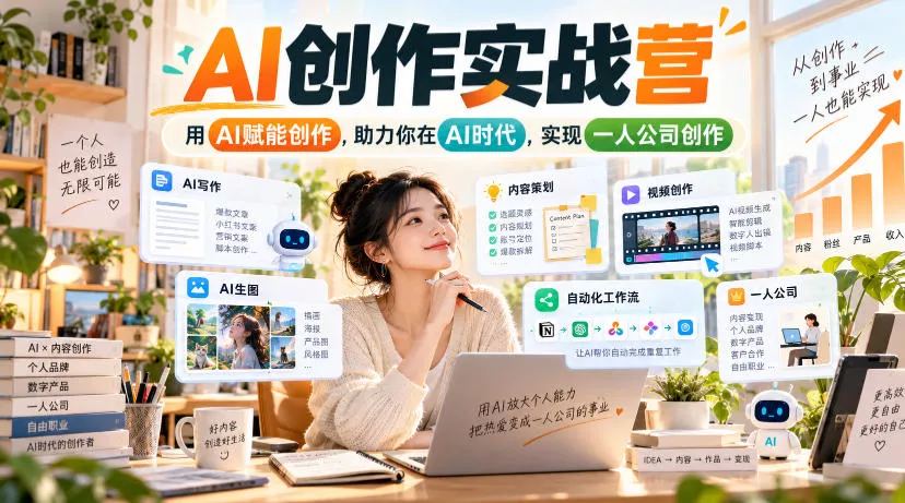 AI创作实战营，用AI赋能创作，助力你在AI时代，实现一人公司创作 一点学习助手-零基础自学教程-副业项目-兴趣学习-网盘拉新平台-英语启蒙项目资源网