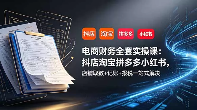 电商财务全套实操课：抖店淘宝拼多多小红书，店铺取数+记账+报税一站式解决 一点学习助手-零基础自学教程-副业项目-兴趣学习-网盘拉新平台-英语启蒙项目资源网