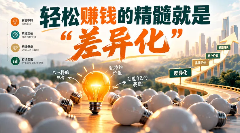 某公众号付费文章：轻松賺钱的精髓就是“差异化” 一点学习助手-零基础自学教程-副业项目-兴趣学习-网盘拉新平台-英语启蒙项目资源网