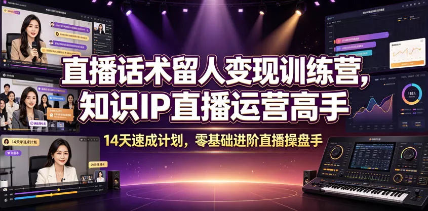 直播话术留人变现训练营，知识IP直播运营高手，14天速成计划，零基础进阶直播操盘手 一点学习助手-零基础自学教程-副业项目-兴趣学习-网盘拉新平台-英语启蒙项目资源网