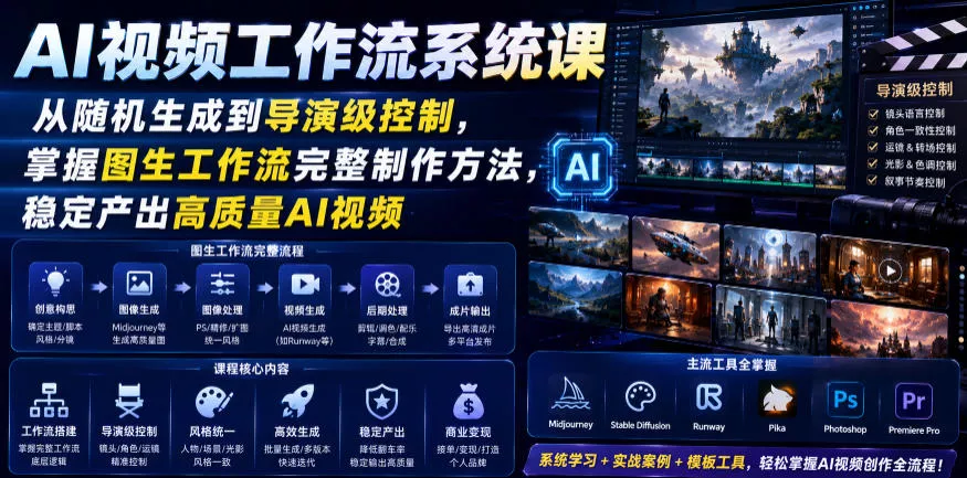 AI视频工作流系统课，从随机生成到导演级控制，掌握图生工作流完整制作方法，稳定产出高质量AI视频 一点学习助手-零基础自学教程-副业项目-兴趣学习-网盘拉新平台-英语启蒙项目资源网