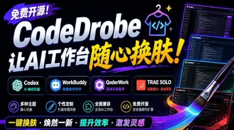 免费开源的CodeDrobe，让AI工作台随心换肤，支持Codex、WorkBuddy等，免费且本地运行！ 一点学习助手-零基础自学教程-副业项目-兴趣学习-网盘拉新平台-英语启蒙项目资源网