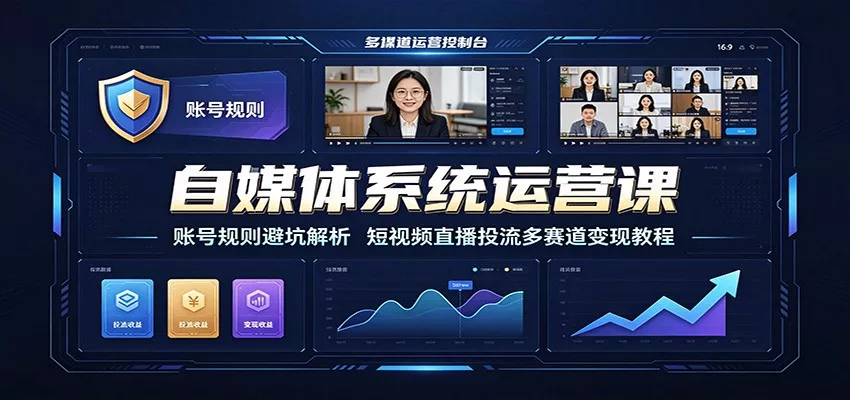 自媒体系统运营课：账号规则避坑解析，短视频直播投流多赛道变现教程 一点学习助手-零基础自学教程-副业项目-兴趣学习-网盘拉新平台-英语启蒙项目资源网