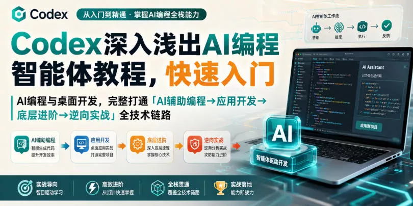Codex深入浅出AI编程智能体教程，快速入门AI编程与桌面开发，打通「AI辅助编程→应用开发→底层进阶→逆向实战」全技术链路 一点学习助手-零基础自学教程-副业项目-兴趣学习-网盘拉新平台-英语启蒙项目资源网