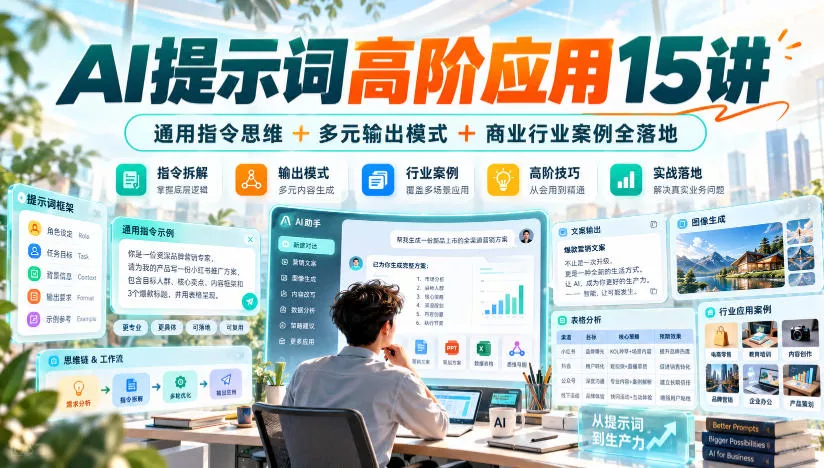 AI提示词高阶应用15讲｜通用指令思维+多元输出模式+商业行业案例全落地 一点学习助手-零基础自学教程-副业项目-兴趣学习-网盘拉新平台-英语启蒙项目资源网