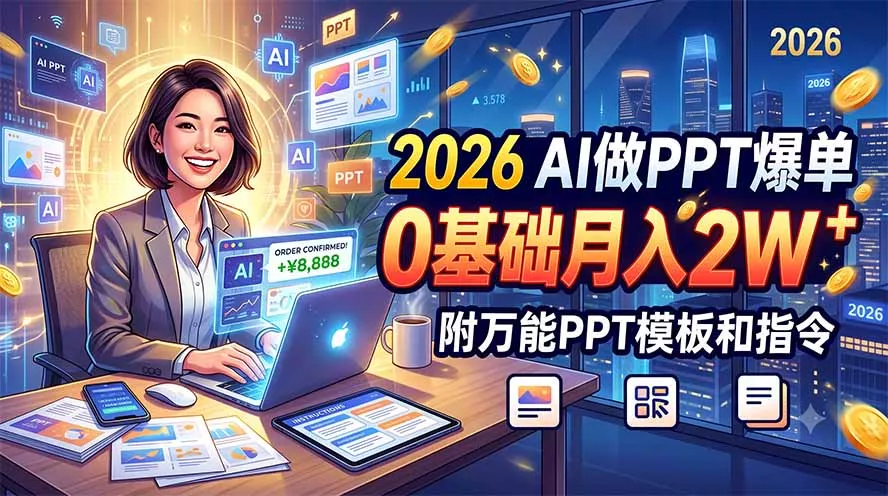2026 AI做PPT爆单，0基础月入2W，附万能PPT模板和指令 一点学习助手-零基础自学教程-副业项目-兴趣学习-网盘拉新平台-英语启蒙项目资源网