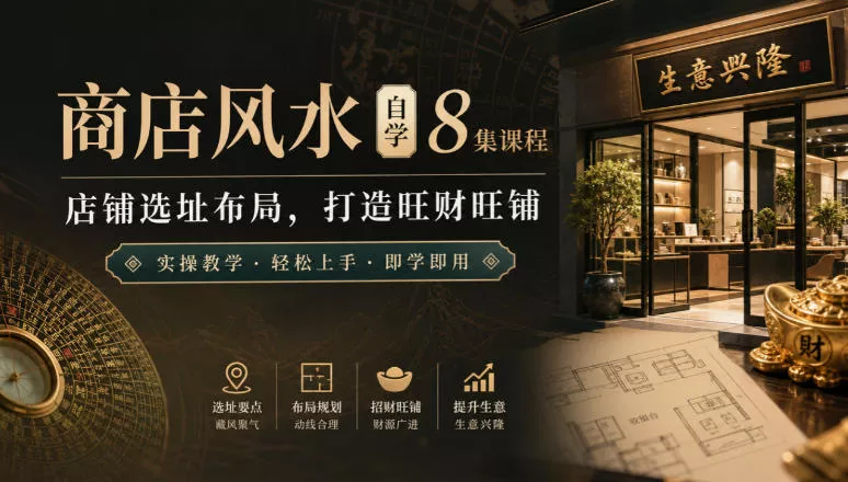 商店风水自学8集课程｜店铺选址布局，打造旺财旺铺实操教学 一点学习助手-零基础自学教程-副业项目-兴趣学习-网盘拉新平台-英语启蒙项目资源网
