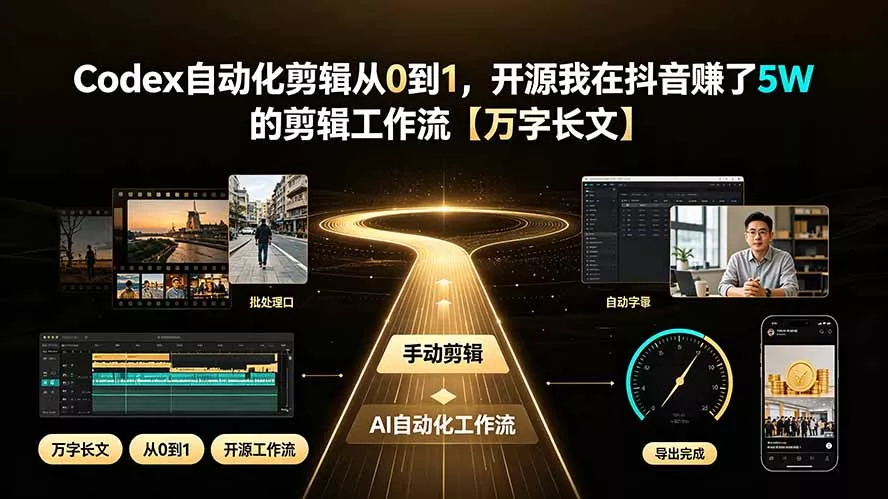 Codex自动化剪辑从0到1，开源我在抖音赚了5W 的剪辑工作流【万字长文】 一点学习助手-零基础自学教程-副业项目-兴趣学习-网盘拉新平台-英语启蒙项目资源网