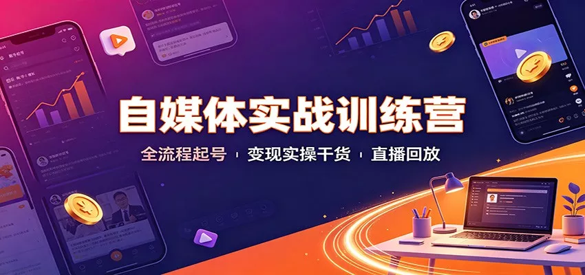 自媒体实战训练营：全流程起号变现实操干货直播回放 一点学习助手-零基础自学教程-副业项目-兴趣学习-网盘拉新平台-英语启蒙项目资源网