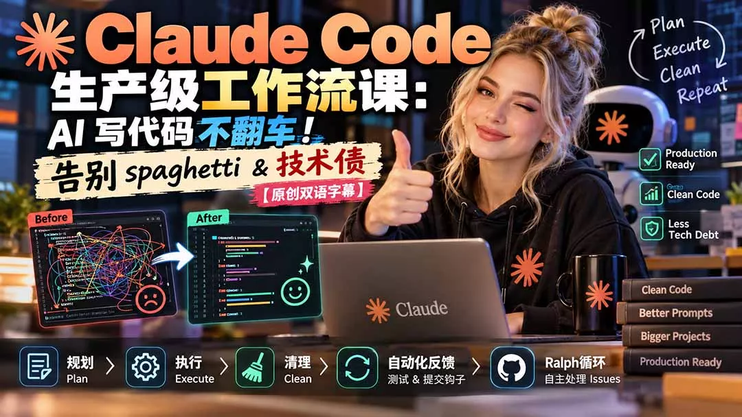 Claude Code 生产级工作流课：AI 写代码不翻车！告别 spaghetti & 技术债【原创双语字幕】 一点学习助手-零基础自学教程-副业项目-兴趣学习-网盘拉新平台-英语启蒙项目资源网