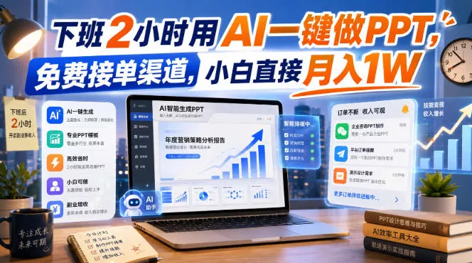 下班2小时用AI一键做PPT，免费接单渠道，小白直接月入1W【揭秘】 一点学习助手-零基础自学教程-副业项目-兴趣学习-网盘拉新平台-英语启蒙项目资源网
