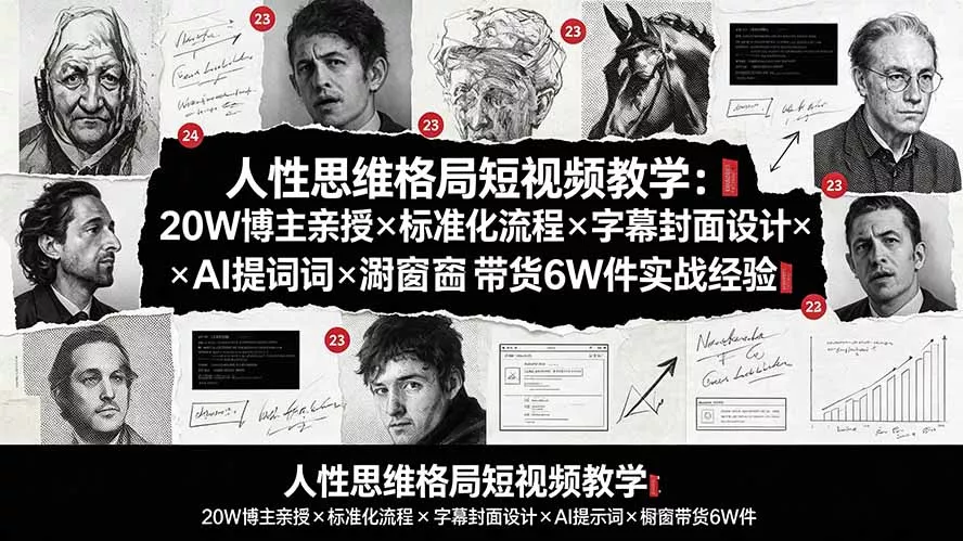 人性思维格局短视频教学：20W博主亲授×标准化流程×字幕封面设计×AI提示词×橱窗带货6W件实战经验 一点学习助手-零基础自学教程-副业项目-兴趣学习-网盘拉新平台-英语启蒙项目资源网