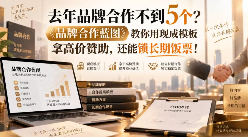 去年品牌合作不到5个？《品牌合作蓝图》教你用现成模板拿高价赞助，还能锁长期饭票！【原创双语字幕】 一点学习助手-零基础自学教程-副业项目-兴趣学习-网盘拉新平台-英语启蒙项目资源网