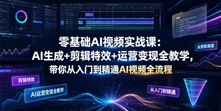 零基础AI视频实战课：AI生成+剪辑特效+运营变现全教学，带你从入门到精通AI视频全流程 一点学习助手-零基础自学教程-副业项目-兴趣学习-网盘拉新平台-英语启蒙项目资源网