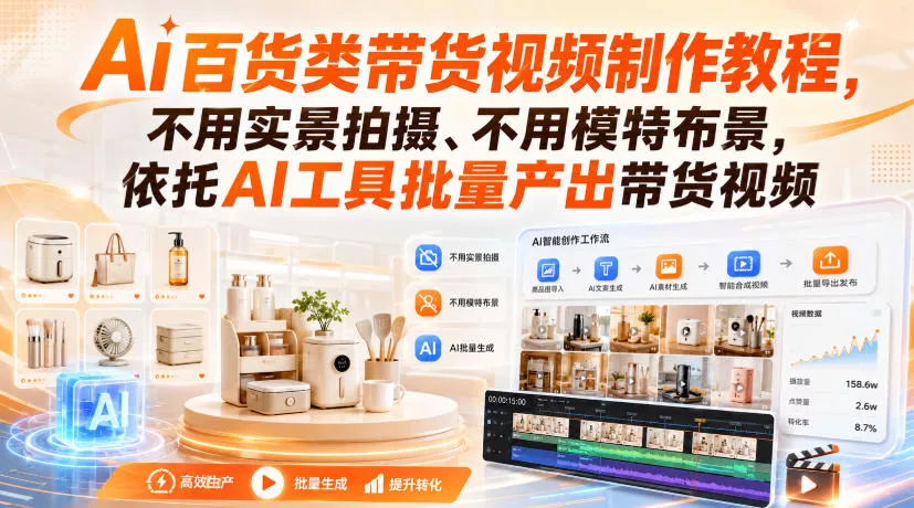 Ai百货类带货视频制作教程，不用实景拍摄、不用模特布景，依托AI工具批量产出带货视频 一点学习助手-零基础自学教程-副业项目-兴趣学习-网盘拉新平台-英语启蒙项目资源网