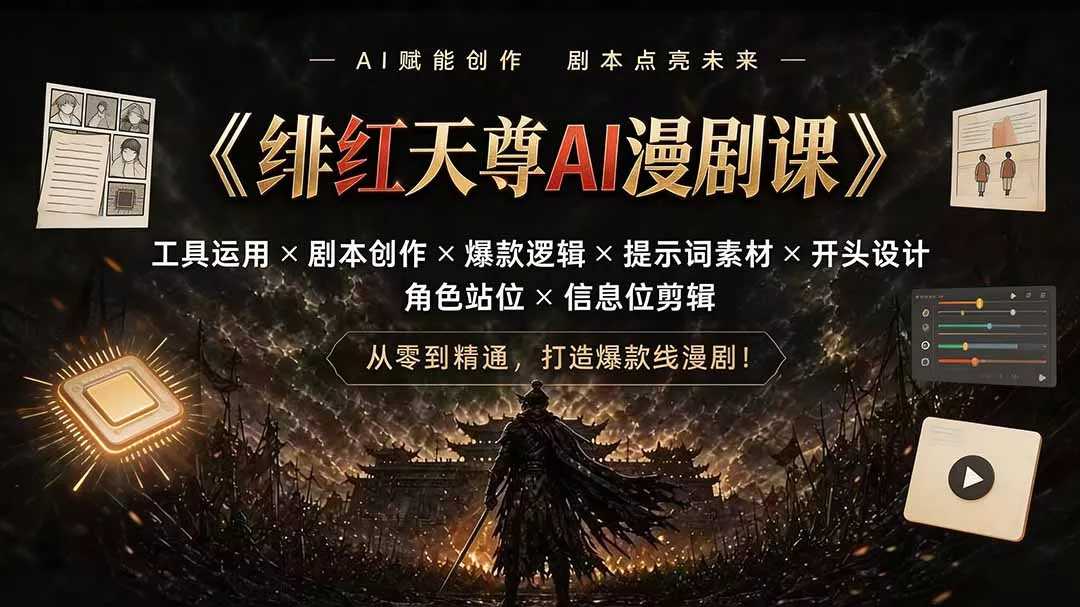 绯红天尊AI漫剧课｜工具运用×剧本创作×爆款逻辑×提示词素材×开头设计×角色站位×信息位剪辑 一点学习助手-零基础自学教程-副业项目-兴趣学习-网盘拉新平台-英语启蒙项目资源网