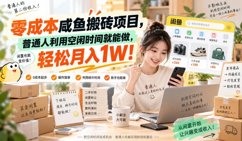 零成本咸鱼搬砖项目，普通人利用空闲时间就能做，轻松月入1W！【揭秘】 一点学习助手-零基础自学教程-副业项目-兴趣学习-网盘拉新平台-英语启蒙项目资源网